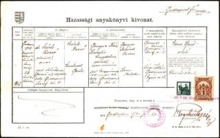 3 db jegyzőkönyv, anyakönyvi kivonat klf Székesfővárosi illetékbélyegekkel az 1900-as évekből