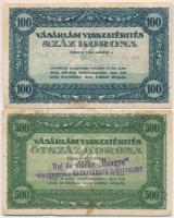 ~1920. 100K "Sásd és vidéke Hangya fogy. és ért." felülbélyegzéssel + 500K "Vásárlási visszatérítés" "Buj és vidéke Hangya Fogyasztási és értékesítő szövetkezet" felülbélyegzéssel T:III