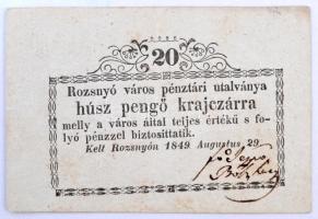 Rozsnyó 1849. 20kr "Rozsnyó város pénztári utalványa" T:III ROZ-2.1
