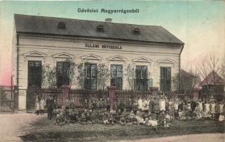 Magyarrégen, Szászrégen, Reghin; Állami népiskola, gyerekek / school, children (vágott / cut)