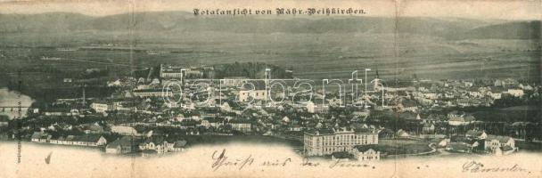 1899 Hranice na Morave, Mährische Weisskirchen; Totalansicht / Folding 3-tiled panoramacard, general view