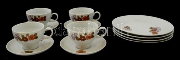 Kahla retro csésze alj és süteményes tányér (3×4 db), matricás, jelzett, kopott
