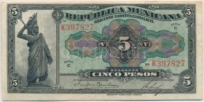 Mexikó / Alkotmányos Kormány / Mexikói Köztársaság 1915. 5P +  Gobiernói Ideiglenes Kormány / Mexikóváros 1915. 5P (2x) felülbélyegzésekkel + Veracruz 1915. 1P felülbélygezéssel T:III Mexico / Gobierno Constitucionalista / Repúclica Mexicana 1915. 5 Pesos + Gobierno Provisional de México / Mexico City 1915. 5 Pesos (2x) with overprints + Veracruz 1915. 1 Peso with overprint C:F Krause S685, S702, S1101