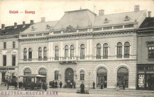 Eszék, Osijek, Essegg; Fischer, Carl Laubner üzletei, bútorraktár, villamos / shops, furniture store, tram (EK)