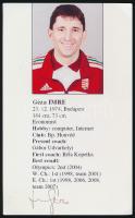 Imre Géza (1974-) kétszeres olimpiai ezüst-, és bronzérmes, világ-, és Európa-bajnok párbajtőrvívó aláírása egy őt ábrozoló fotón, 15x10 cm. / autograph signature