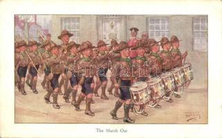 The march out / British Scout art postcard, C. W. Faulkner & Co. Series 1073. s: Ernest Ibbetson