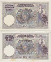 Szerbia / Német megszállás 1941. 100D (6x) közte 2+2 közeli sorszámú T:II,II- fo., szép papír
Serbi...