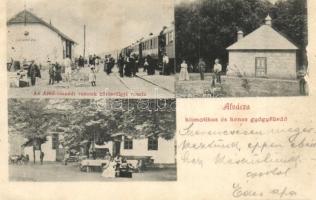 Alváca, Vata de Jos; Arad-csanádi vasutak Kőrös-völgyi vonalának vasútállomása, klimatikus és kénes gyógyfürdő / railway station, spas