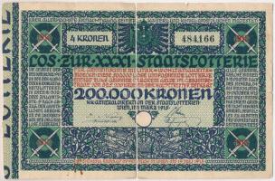 Ausztria / Bécs 1915. "XXXI. Staatslotterie (Államsorsjáték)" 4K értékben, szárazpecséttel T:III-,IV szakadás Austria / Wien 1915. "XXXI. Staatslotterie (State Lottery)" about 4 Kronen with embossed stamp C:VG,G tear