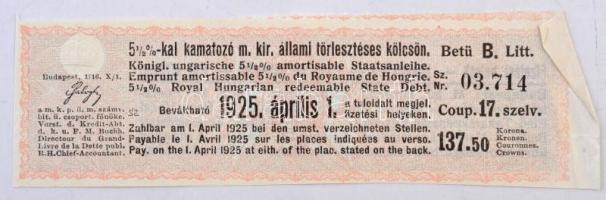 Budapest 1916. "A Magyar Korona Országai 5 1/2%-al Kamatozó Törlesztéses Kölcsön" kötvénye...