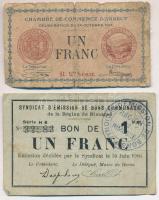 Franciaország 1916-1917. 1Fr 2db szükségpénz Rimogne és Annecy városából T:III-,IV France 1916-1917. 1 Franc 2pcs of necessity notes from Rimogne and Annecy C:VG,G