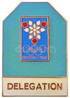 Franciaország 1968. "Grenoble - Delegáció" olimpiai aranyozott, zománcozott fém jelvény, hátoldalán "ARTHUS BERTRAND - PARIS" gyártói jelzéssel, tokban (34,5x49mm) T:1-,2 France 1968. "Grenoble - Delegation" Olympic gilt, enamelled metal badge with "ARTHUS BERTRAND - PARIS" makers mark on reverse, in case (34,5x49mm) C:AU,XF