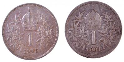 Ausztria 1901-1915. 1K Ag "Ferenc József" (2x) T:2-,3 Austria 1901-1915. 1 Corona Ag "Franz Joseph" (2x) C:VF,F Krause KM#2804,KM#2820