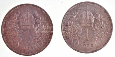 Ausztria 1914-1915. 1K Ag "Ferenc József" (2x) T:2 szennyeződés Austria 1914-1915. 1 Corona Ag "Franz Joseph" (2x) C:XF stain Krause KM#2820