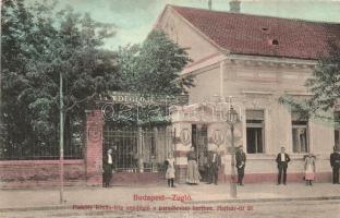 Budapest XIV. Zugló, Hajtsár út 28. Piskóty István vendéglője a paradicsom kerthez, Brahacsek J. kiadása