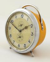 Junghaus ébresztős asztali óra, másodpercmutatós, kopott számlap, működik, 16×14 cm