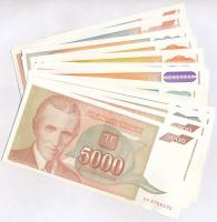 Jugoszlávia 1993. 5000D-500.000.000.000D (20db, 10xklf) T:I-,II Yugoslavia 1993. 5000 Dinara - 500.000.000.000 Dinara (2pcs, 10xdiff) C:AU,XF Krause 128, 129, 130, 131, 132, 133, 134, 135, 136