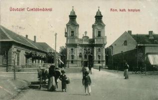 Celldömölk, Római katolikus templom, kerékpárok, Dinkgreve Nándor kiadása, W. L. Bp. 5531. (kis szakadás / small tear)