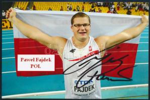 Pawel Fajdek (1989-) világbajnok lengyel kalapácsvető aláírása egy őt ábrázoló fotón, 10x15 cm./ autograph signature
