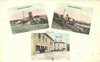 Sopron, Brennbergbánya; Helenen-Schacht, Sopron-Schacht, Schulhaus, Kanzlei / erőmű, ipari vasút, kancellária, iskola (EK)