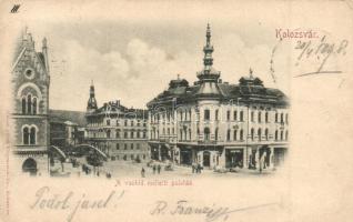 1898 Kolozsvár, Cluj; Gógyszertár, Phőnix üzlet, vashíd melletti paloták, Gibbon Albert kiadása / Pharmacy, shops, palaces near the iron bridge (EB)