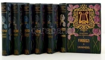 A Remekírók Képes Könyvtára sorozat 6 kötete: Firdúszi: A Sahnáméból; Goethe drámai műveiből. Faust, Iphigenia Taurisban.; Moliere remekei 1-2. köt.; Giacomo Leopardi összes lyrai versei / Alfred de Musset válogatott költeményei; Tóth Kálmán válogatott költeményei. Bp., é. n., Lampel. Gazdagon díszített vászonkötésben, példányonként változó, nagyrészt jó állapotban.