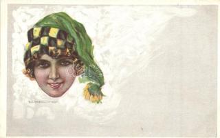 Italian art postcard, lady with hat, Anna & Gasparini 465-2 s: T. Corbella