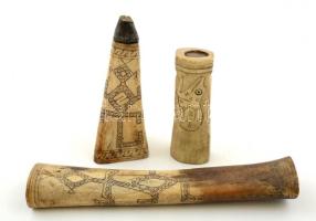 Faragott, vésett csont  díszek (3 db) , m:9-19 cm