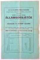 Budapest 1910. A "XXVIII-ik magyar királyi Államsorsjáték" leírása és játékterve, a hátoldalon szöveg "A sorsjáték előnyei"-ről T:III