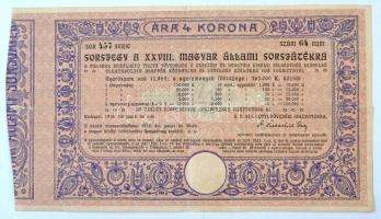 Budapest 1910. "Sorsjegy a XXVIII. Magyar Állami Sorsjátékra" 4K értékben, szárazpecséttel T:III szakadás