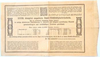 Budapest 1910. "Sorsjegy a XXVIII. Magyar Állami Sorsjátékra" 4K értékben, szárazpecséttel...
