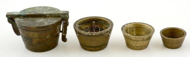 Régi lat mérő készlet, bronz, 7×5 cm, összesen 4 db