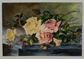 EJ jelzéssel: Virágcsendélet. Akvarell, papír, 29×44 cm