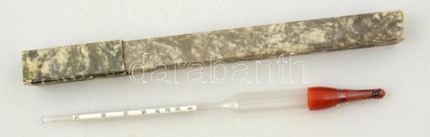 Szeszfokmérő, saját dobozában, h: 28 cm