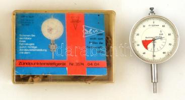 Német gumiabroncs borda-mélységmérő / motor gyújtáspontállító műszer, leírással, saját dobozában