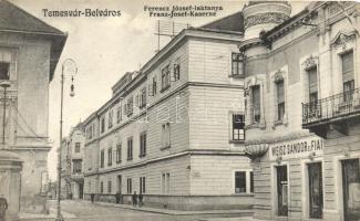 Temesvár, TImisoara; Belváros, Ferenc József laktanya, Weisz Sándor és fiai üzlete, Gerő Manó kiadása / military barracks, shops (EK)