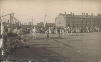 1919 Tornászok a szeren egy augusztus 20-ai ünnepségen / Hungarian gymnasts, National Day, photo (felületi sérülés / surface damage)