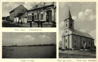 Izsa, Iza; Fő utca, Római katolikus templom, Duna, Vass Ferenc üzlete. Kiadja Frankl Miklós / main square, church, river, shops
