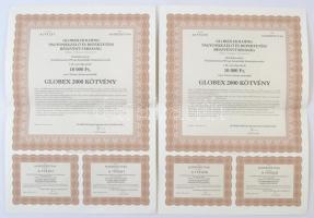 Budapest 1998. "Globex Holding Vagyonkezelő és Befektetési Részvénytársaság - Globex 2000 Kötvény" 10.000Ft-ról szelvényekkel (2x) sorszámkövetők T:II