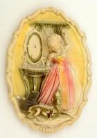 Dekoratív fajansz falidísz, jelzés nélkül, kis kopásnyomokkal, 22×15 cm