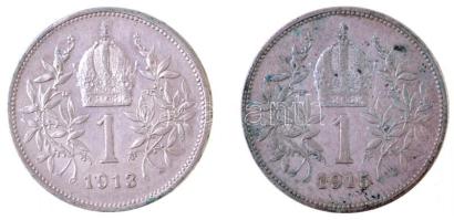 Ausztria 1913-1915. 1K Ag "Ferenc József" (2x) T:1-,2 Austria 1913-1915. 1 Corona Ag "Franz Joseph" (2x) C:AU,XF