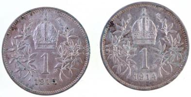 Ausztria 1914-1915. 1K Ag "Ferenc József" (2x) T:1-,2 Austria 1914-1915. 1 Corona Ag "Franz Joseph" (2x) C:AU,XF