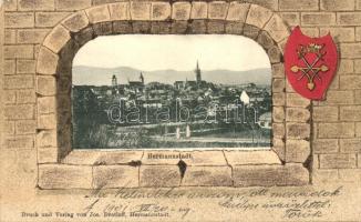 Nagyszeben, Hermannstadt, Sibiu; címer, Jos. Drotleff / coat of arms, litho frame