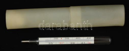 Szent Koronával díszített ExaTherm higanyos hőmérő, saját dobozában, h: 12,8 cm