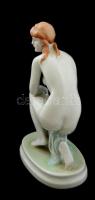 Zsolnay térdelő akt, kézzel festett, jelzett, hibátlan, m:22 cm