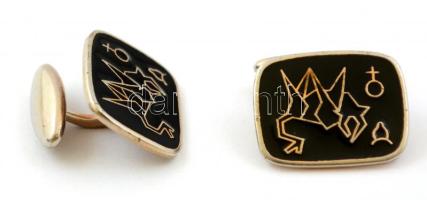 Bikamotívumos mandzsettagomb pár, jó állapotban