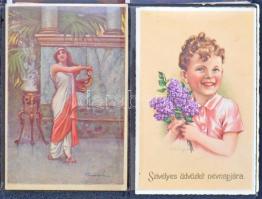 42 db RÉGI külföldi városképes és motívum képeslap albumban / 42 pre-1945 European and motive postcards in album