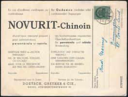 1942 Novurit Chinoin gyógyszerreklám levelezőlapon, pecséttel, bélyeggel, 17x13 cm