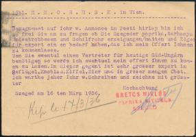 1936 Gretcs Miklós és Szögi Józsefné Paprika és Pflänzer und exportöre hirdetéses levelezőlap, pecsé...