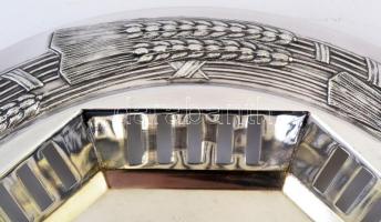 Alpakka búzakalászos áttört tál, jelzett, jó állapotban, d: 24 cm